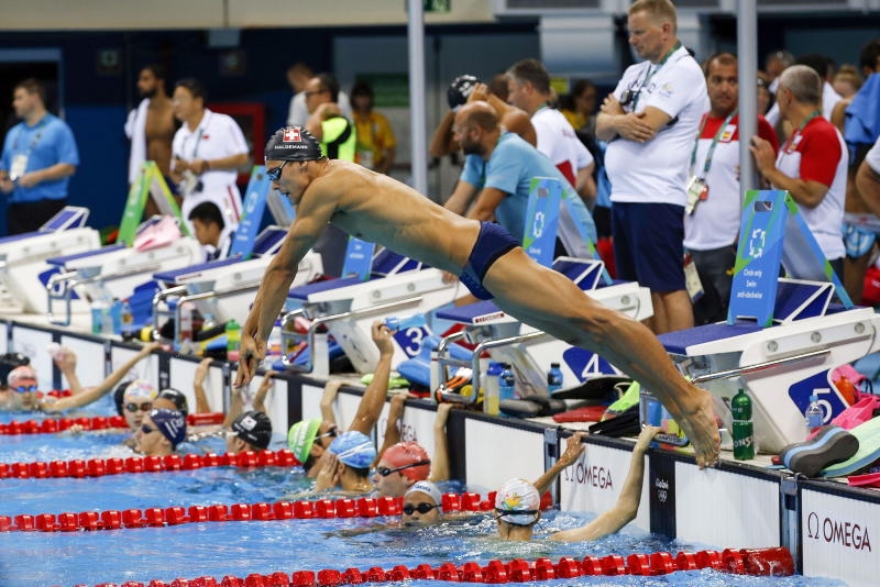 Alexandre Haldemann of Switzerland during a training session for the Rio 2016 Olympic Games Swimming events at Olympic Aquatics Stadium at the Olympic Park in Rio de Janeiro, Brazil, 04 August 2016. (c) dpa - Bildfunk