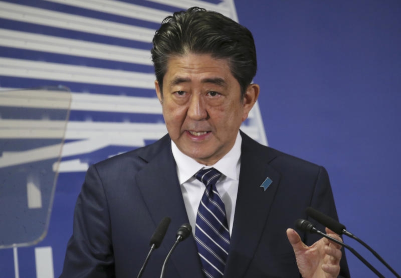 <p>Japanese PM Shinzo Abe waving to voters after delivering a campaign speech in Fujisawa, south of Tokyo, on Oct 20, 2017.</p>